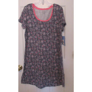 Jockey Women’s Soft Sleepwear Night Shirt Large Grey/Peach Print Shortsleeve